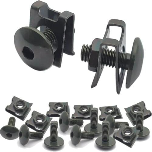10 Set Motorcycle Scooter ATV Moped Plastic Cover Screw Bolt and U Type Clips with Nut M6 6mm M6X16