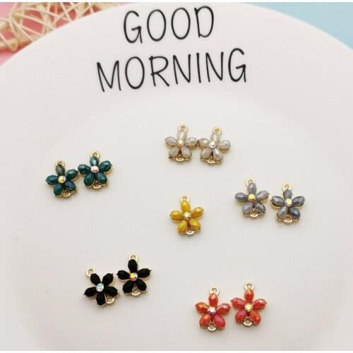 10pcs Shiny Flower AB Rhinestone Charms Connectors Jewelry Accessory For Women Handmade DIY Earrings Necklace Floating YZ738