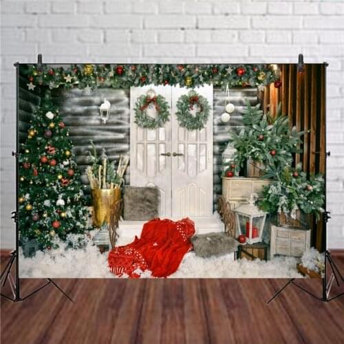 3D Christmas Tree Door Photography Background Winter Snow Wall Backdrops Photo Studio Props