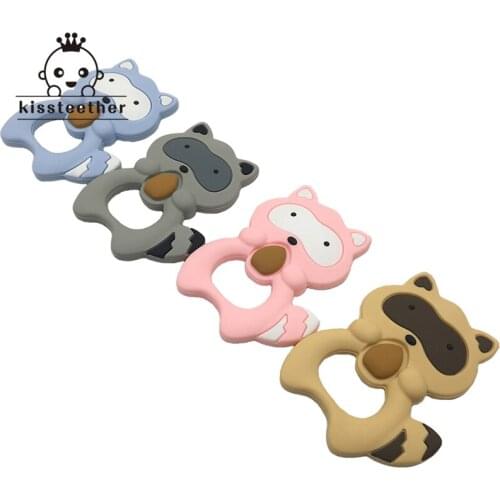 4pcs Siilicone Raccoon Beads Food Grade Silicone DIY Teething Necklace Baby Gifts Pacifier Clips Accessories Beads