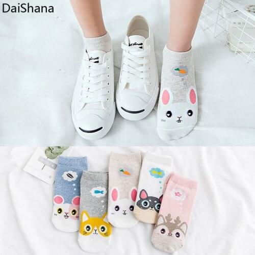 5Pairs Animal Cartoon Socks Soft Women Spring Summer Ankle Cute Cat Socks Casual Funny Cat Sock Meias Calcetines Girl Boat Socks