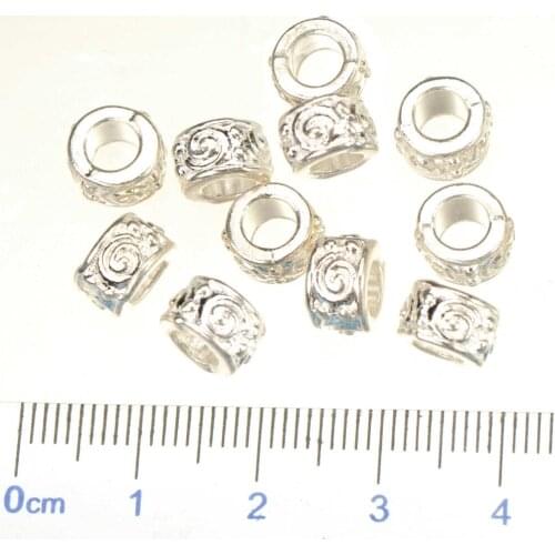 European Beads Charms Bracelets Necklaces Pendants Handmade DIY Antique Silver Spiral Round Metal Jewelry Findings 8*5mm 70pcs