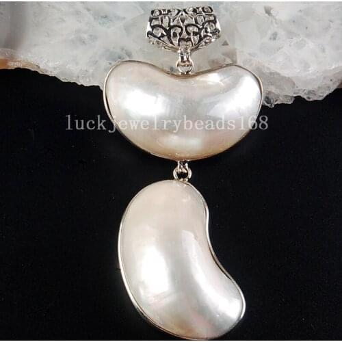 Free Shipping Women Fashion Jewelry 37x78x13mm Beautiful White Mother of pearl Shell Oval Pendant Bead C3773