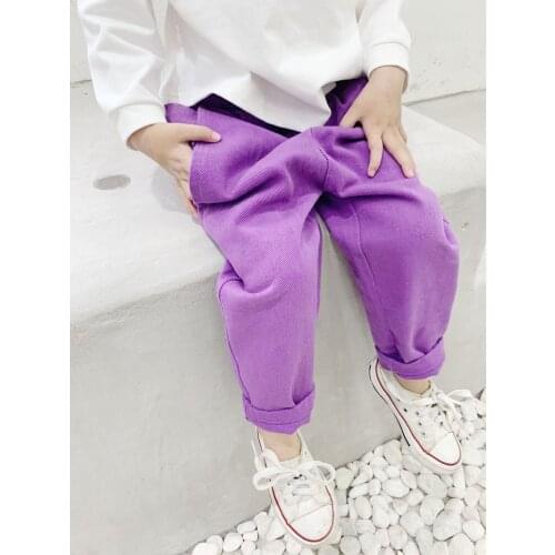 Girls pants 2019 new autumn Korean version of the Harem pants girl solid color pants boy girl loose high waist cropped pants