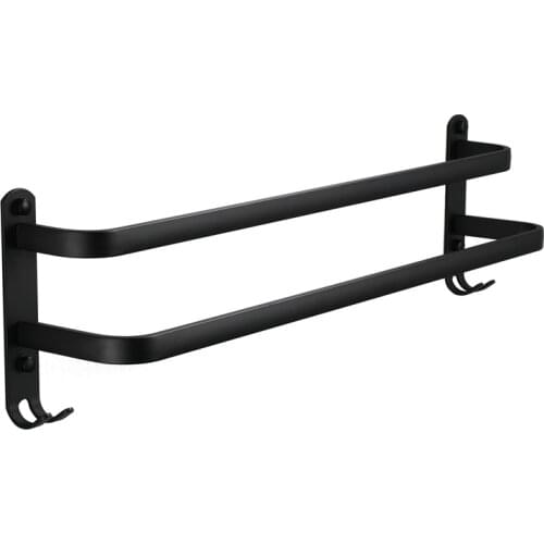 Black Space Aluminum Towel Rack Toilet Hanging Pole Hanging Towel Rack Three Layer Hanging Pole Without Punching