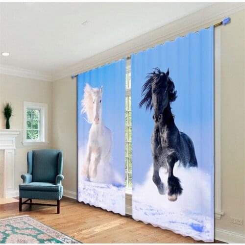 Black white horse 3D Blackout Window Curtains For Living room Bedding room Hotel/Office Curtain Drapes Cortinas para sala