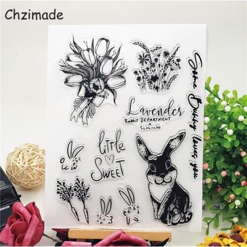 Chzimade Rabbit Flower Transparent Clear Stamps Seal For DIY Scrapbooking Card Making Album Decorative Silicone Stamp Crafts