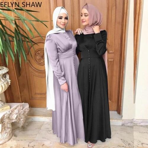 Long Dress for Muslim Women Feminine Corset Beaded Abaya Elegant Satin Long Dress 2021 New Fashion Satin Islamic Clothing