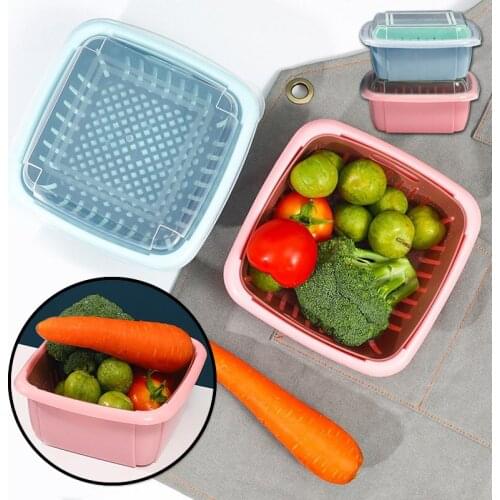 Refrigerator Drain Basket with Lid Double-Layer Draining Food Container filter for Cleaning Filtering Fresh Food Storage Box