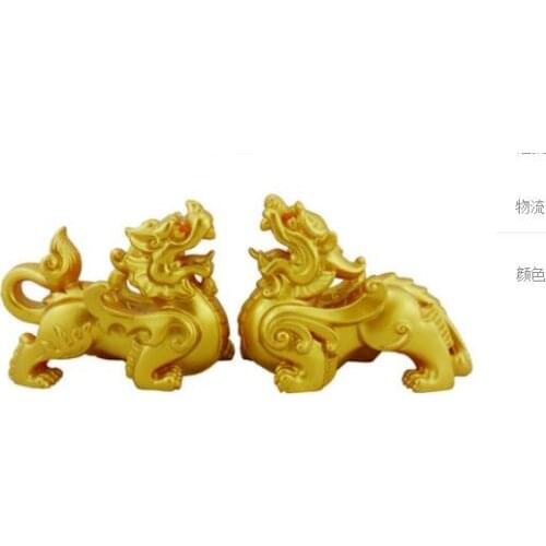 Two unicorn Animal gold PI xiu leather handicraft decoration High-end luxury Animal Sculpture statue carving Home Decoration
