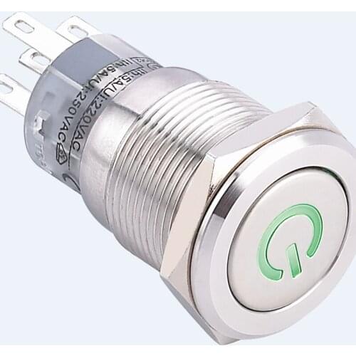 ELEWIND 19mm illuminated power symbol Momentary push button(PM192F-11DT/R/12V/S with illuminated power symbol)