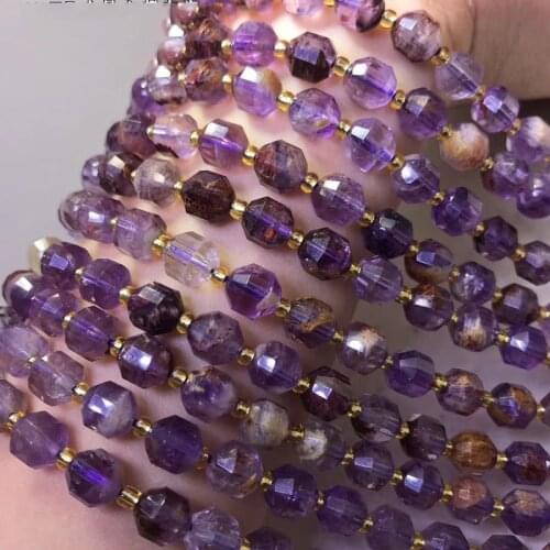 Icnway 38cm Natural Ghost Amethyst 7x8mm Round Faceted Lantern Beads Diy Jewelry Accessorie Necklace Bracelet Earrings