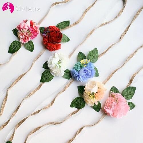 Molans Artificial Flowers for Home Decor Wedding Bride Wrist Roses Flower Leaves Bridel Gifts Wrist Corsage Wedding Accessories