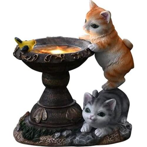 Cats Statue Fashion Automatic Light Resin Solar Lamp Garden Figurine for Home