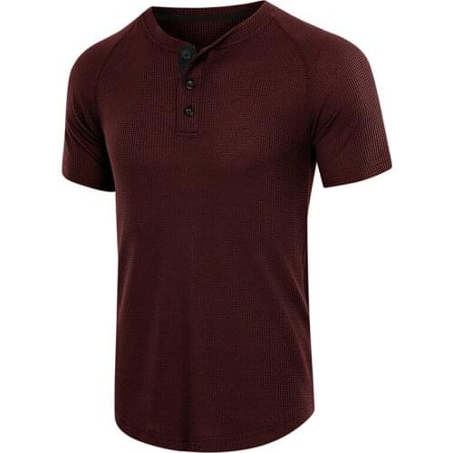 Mens Summer Casual Slim-fit Daily Home Meeting Tops Round Neck Button Short Sleeve Pullover Polo Solid Color Shirt New Tops