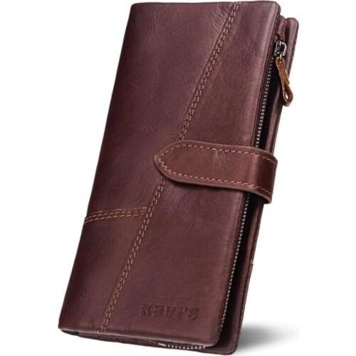 Unisex Genuine Leather Men Wallet England Style Long Clutch Wallets Solid Brown Photo Card Holder Purse Vintage Hasp Wallets Ms