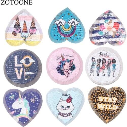 ZOTOONE Reversible Sequin Embroidery Unicorn Letter Custom Patch Applique Embroidery Flower Patches for Clothing Decoration E