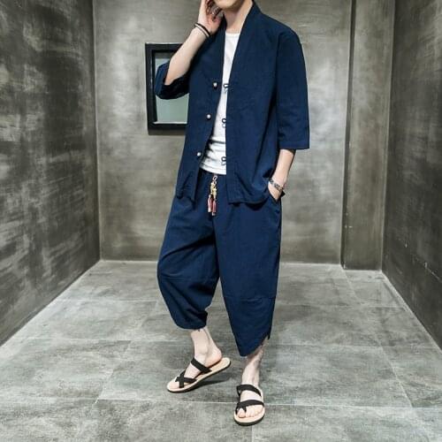 ZOGAA 2021 New Suit Chinese Kung Fu Style Solid Color Loose Top And Pants Suitable For Sports Mens Sports Suit