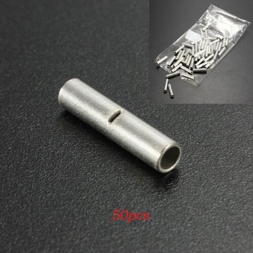 New 50Pcs/set 18-22 AWG Gauge Uninsulated/Non Insulated Butt Crimp Connectors Terminal