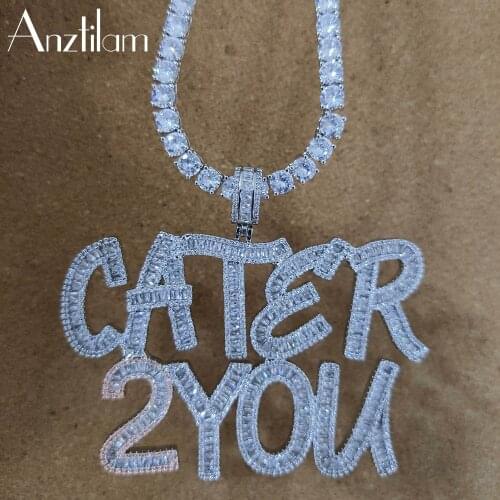 Hip Hop Custom Letters Necklaces Iced Out Pendants Gold Silver Color AAA+Zircon Stone For Men Women Jewelry Rope Chain Link Chok