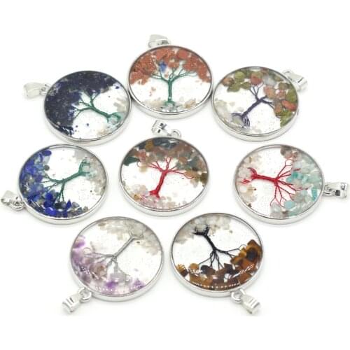 Natural Stone Pendants Reiki Heal Amethysts Tiger Eye Tree of Life for Jewelry Making DIY Necklace Earrings Gift