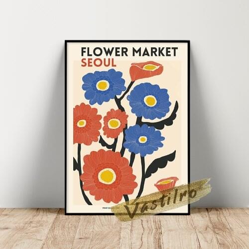 Flower Market Poster, Seoul Flower Market Wall Art, Floral Botanical Colorful Plant Watercolor Painting, Kids Room Wall Stickers