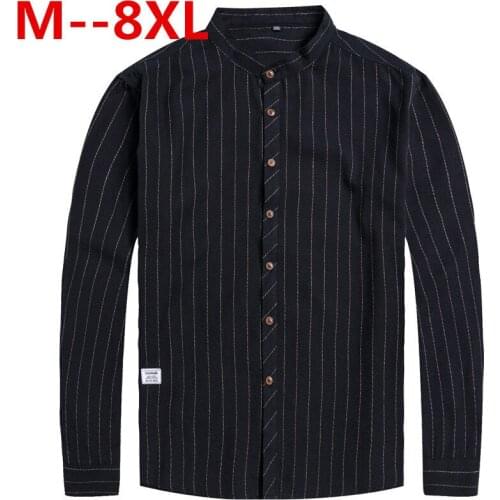 10XL 8XL 6XL 5XL 4XL Spring Mens Casual Shirts Cotton Linen Gray Color Brand Clothing Mans Long Sleeve Loose Clothes Male Tops