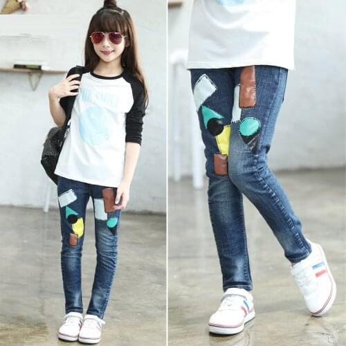 Girls Pants Cartoon Slim Pencil pants Kids Trousers Girls Jeans 2018 Spring Children Pants Size 4 6 8 12 Years Baby Denim Pants