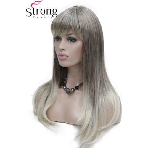 StrongBeauty Long Straight Ombre Blonde With Bangs Synthetic Wig Womens Hair wigs