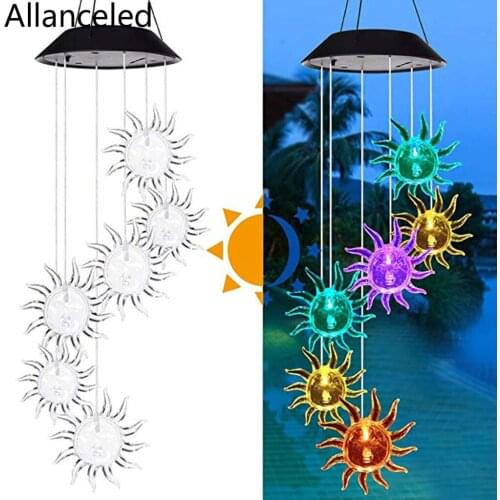 Solar wind chime color changing lamp home garden romantic charm rotating chandelier color changing lamp