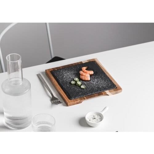 Solid wood snack plate, wooden tray, black slate plate, Acacia wrapped plate, Western food, Japanese dishes