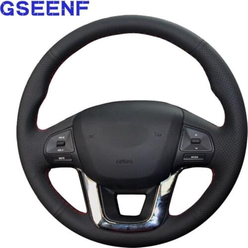 Handmade Car Steering Wheel Cover Comfortable Black Genuine Leather Soft For Kia K2 Kia Rio 2011 2012 2013
