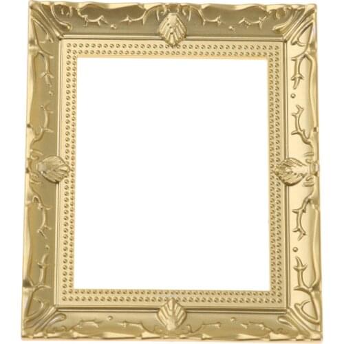 Vintage Empty Golden Picture Painting Frame Rectangular Photo Frames with Sculpture Design For 1/12 Dollhouse Wall Decorations