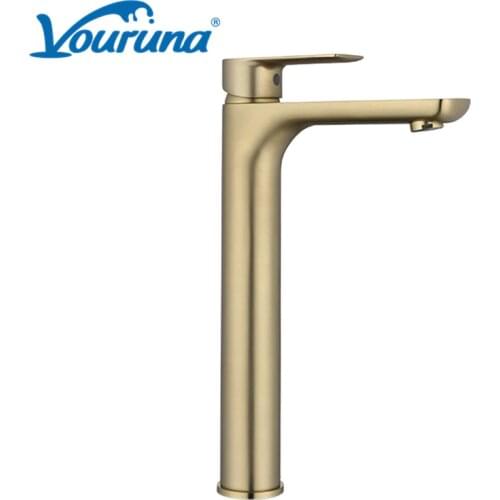 Vouruna Brushed Golden Tall Bathroom Faucet Tall Baisn Vessel Sink Mixer Tap