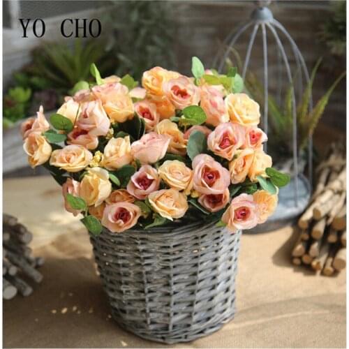 YO CHO Rose Artificial Silk Flowers Bouquet 10 Heads Fake Rose Flower Decoration for Wedding Home Table Decor Accessories Flower