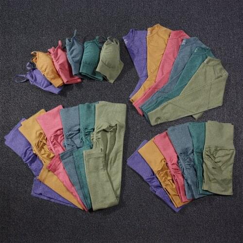 Women’s Sportswear Sling Yoga Bra Push Up Seamless Fitness Pants Long Sleeve Crop Top High Waist Leggings Workout Gym Clothing