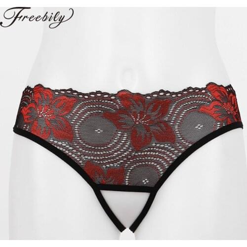 Woman Open Crotch Panties See Through Floral Lace Thong G-String Underwear Crotchless Panties Erotic Thongs Tangas Sexy Lingerie