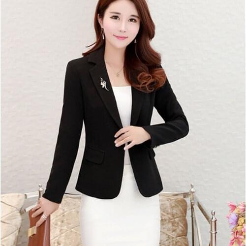 2021 Spring Autumn New Womens Elegant Short Blazer Slim One Button Black Lady Business Office Suit Jacket Casual Tops Outerwear