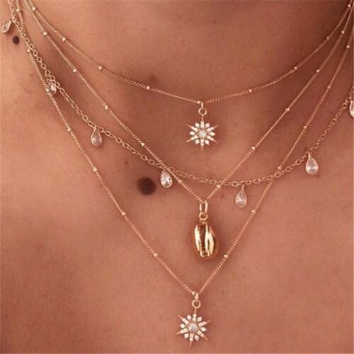 HI MAN Micro Inlaid Zircon Water Drop Star Shell Pendant Necklace Women Fashion Exquisite Birthday Gift Jewelry