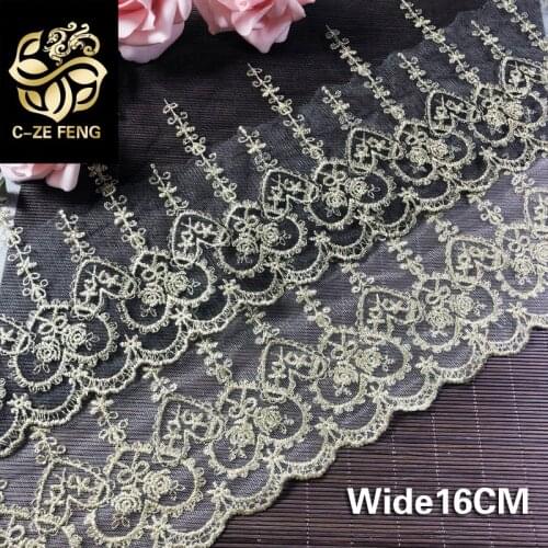 16CM Europe Luxury Golden Thread Mesh Embroidery Lace Ribbon Trims Edge DIY Wedding Dresses Sewing Accessories Supplies