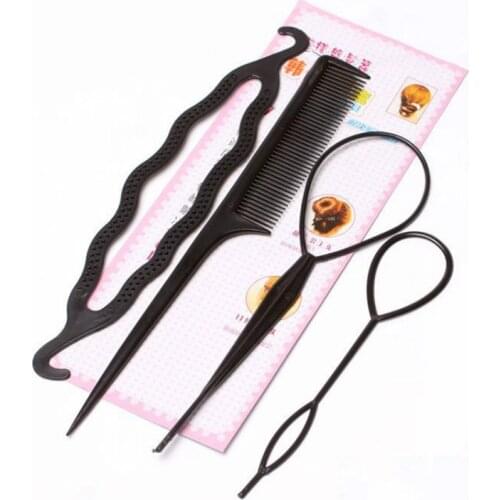 4PCS Hair Disk Pull Hair Pins Clips Comb For Girls Hair Styling Tools Kit Braiding Donut Bun Maker Hairdressing Accessories