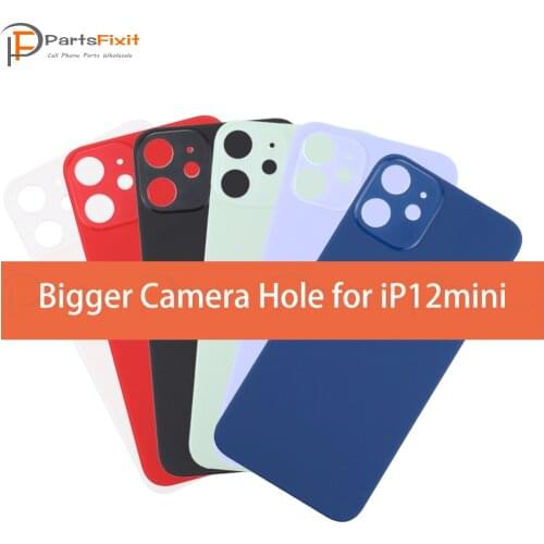 5pcs OEM Premium Back Glass With Bigger Camera Hole For iPhone 12mini 12 Mini Wide Camera Hole Opening Battery Cover Glass Parts