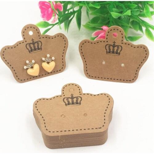 50Pcs/Lot Fashion Crown Shape With 2 Holes Fancy modeling Printing Earring Jewelry Cards Kraft Paper Display Hang Cards