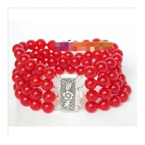 8" 8mm 4row round sanguine gem bead Bracelet 925 clasp Noble style Natural Fine jewe SHIPPING
