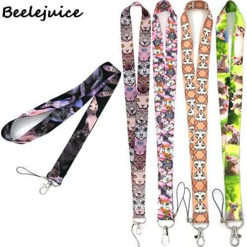 Hairless Sphynx Cat Animals Neck Strap Lanyard keychain Mobile Phone Strap ID Badge Holder Rope Keyrings Accessory Gift Webbings