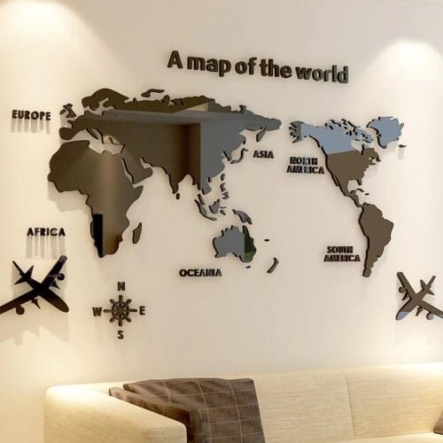 European Version World Map Acrylic 3D Wall Sticker For Living Room Office Home Decor World Map Wall Stickers Nursery 8