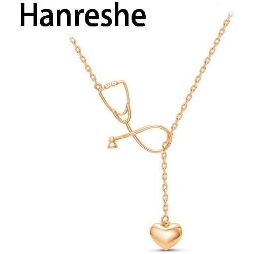 HANRESHE Stethoscope Choker Necklace Stethoscope Heart Pendant For Medical Student Doctor Nurse Gift Jewelry Necklace