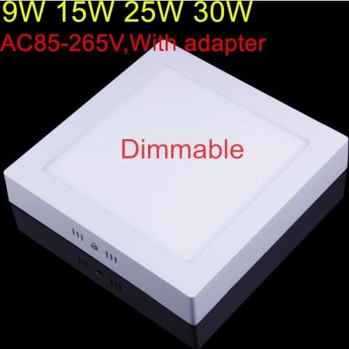 9W/15W/25W/30W Square Led Panel Light Surface Mounted Dimmable Led ceiling Downlight AC85-265V + LED Driver Free shipping