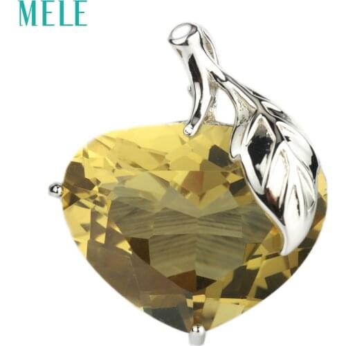 MELE Natural lemon quartz silver pendant, apple shape in 20mmX26mm, new product all clean quality