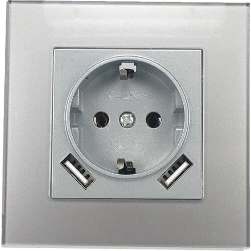 Wall USB Socket Outlet 5V2A Eu Standard Power Outlet With Dual Home Usb Plug Charger Power Socket Acrylic Grey